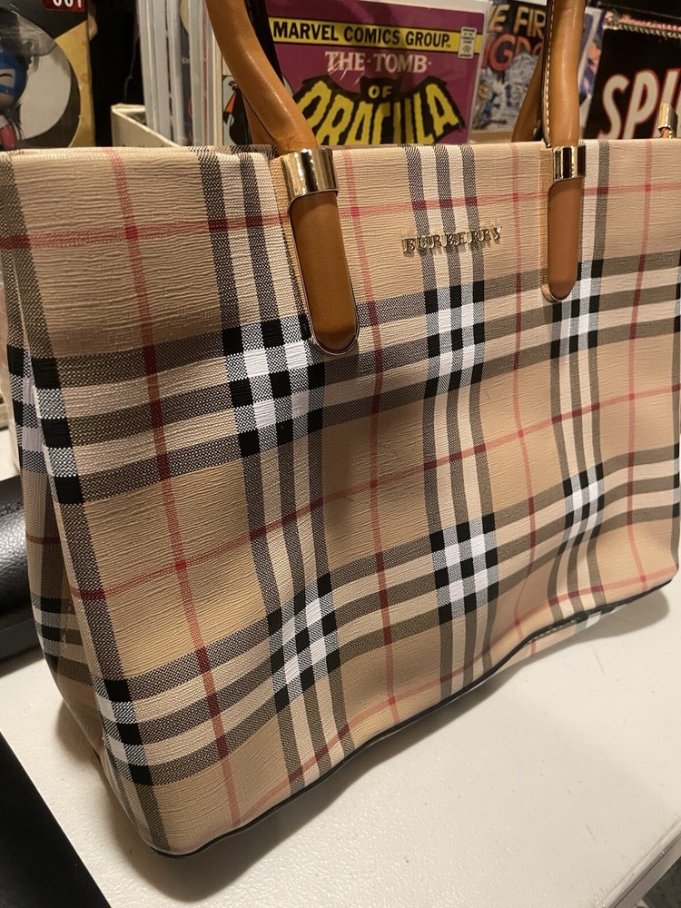 BURBERRY Tote London Nova Check Leather London Shoulder Bag Purse