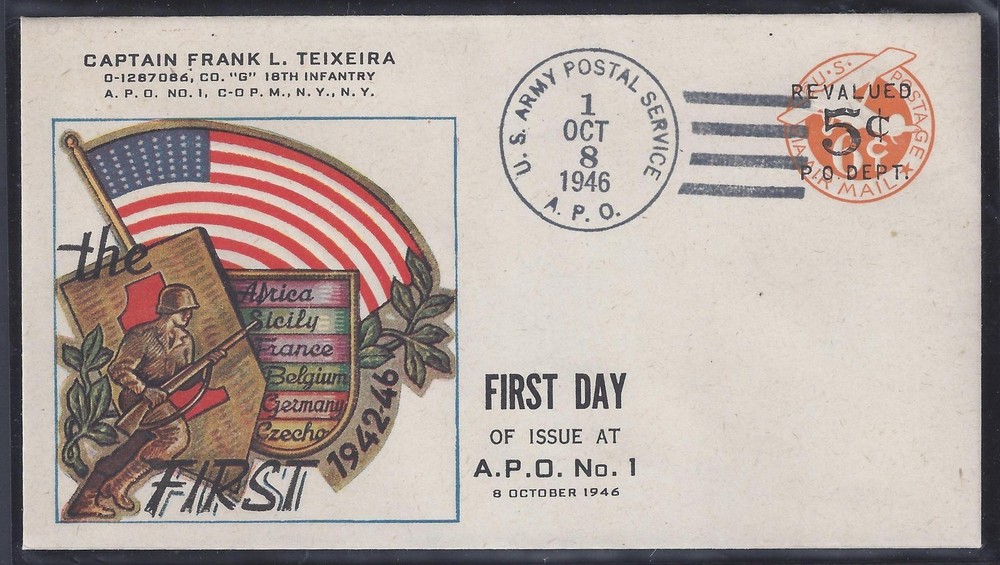 US 1946 MILITARY FIRST DAY OF ISSUE AT APO NO 1 US ARMY POSTAL SERVICE CACHET &