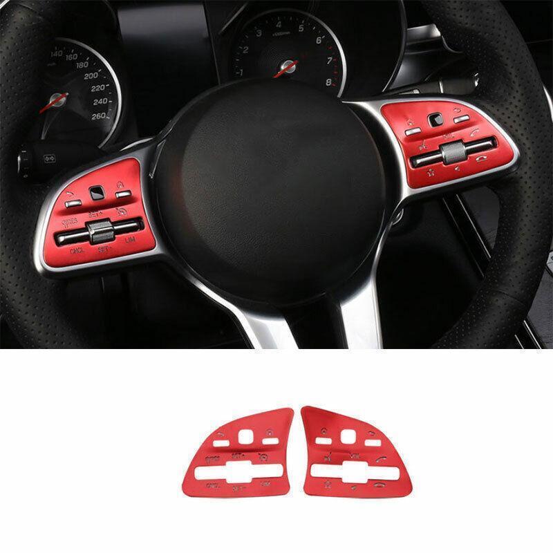 Red Aluminum Steering Wheel Switch Cover Trim For Benz C-Class 2019-2021