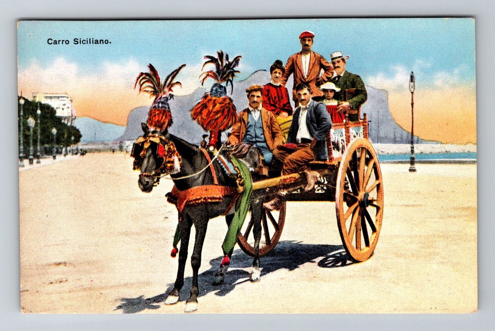 Italy- Sicily Decorated Wagon Pulled By Donkey Old Postal Card Vintage Postcard