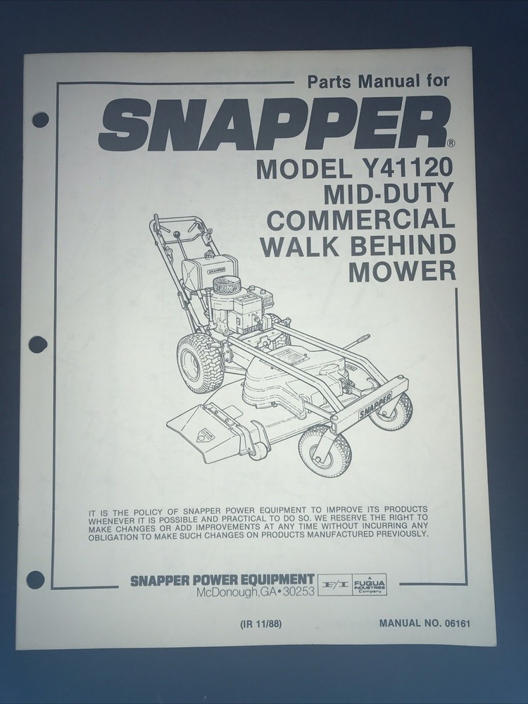 Snapper Y41120 Commercial Mower Parts Manual