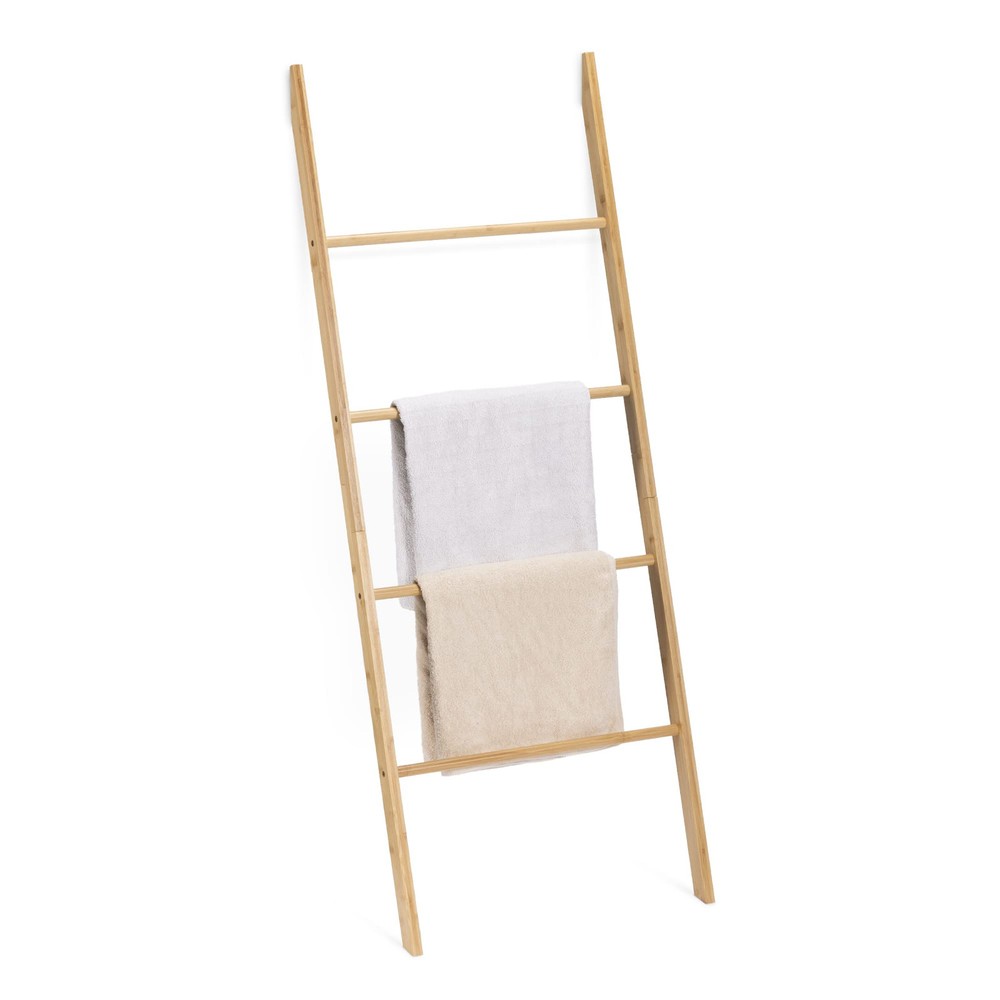 Bamboo Towel Ladder - Wood Rack for Towels, Clothes, Blankets - Wall Leaning ...