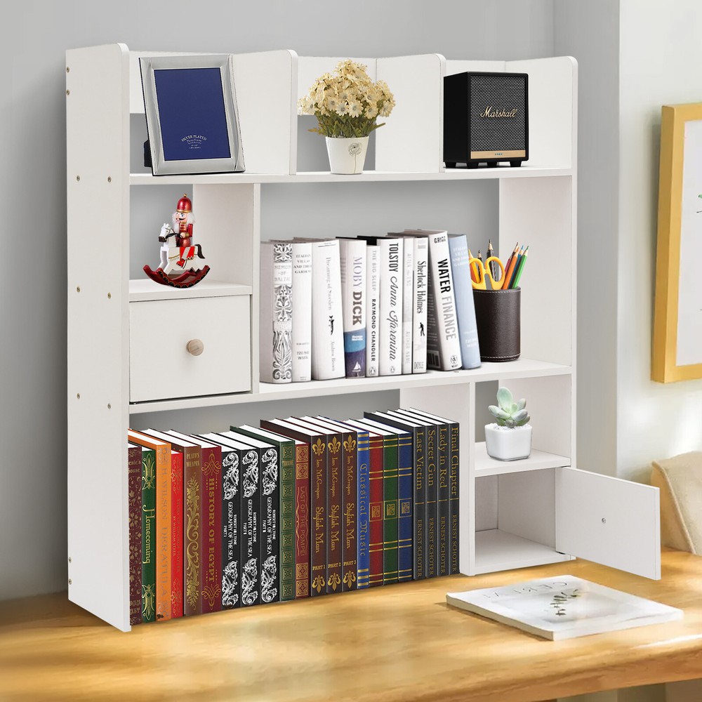 Modern Desktop Bookshelf Home Office 9 Compartments Desk Storage Organizer Shelf