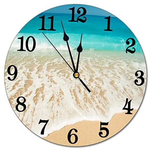 Ocean Beach Summer Theme Wall Clock Battery Operated Silent Round Clock Wall
