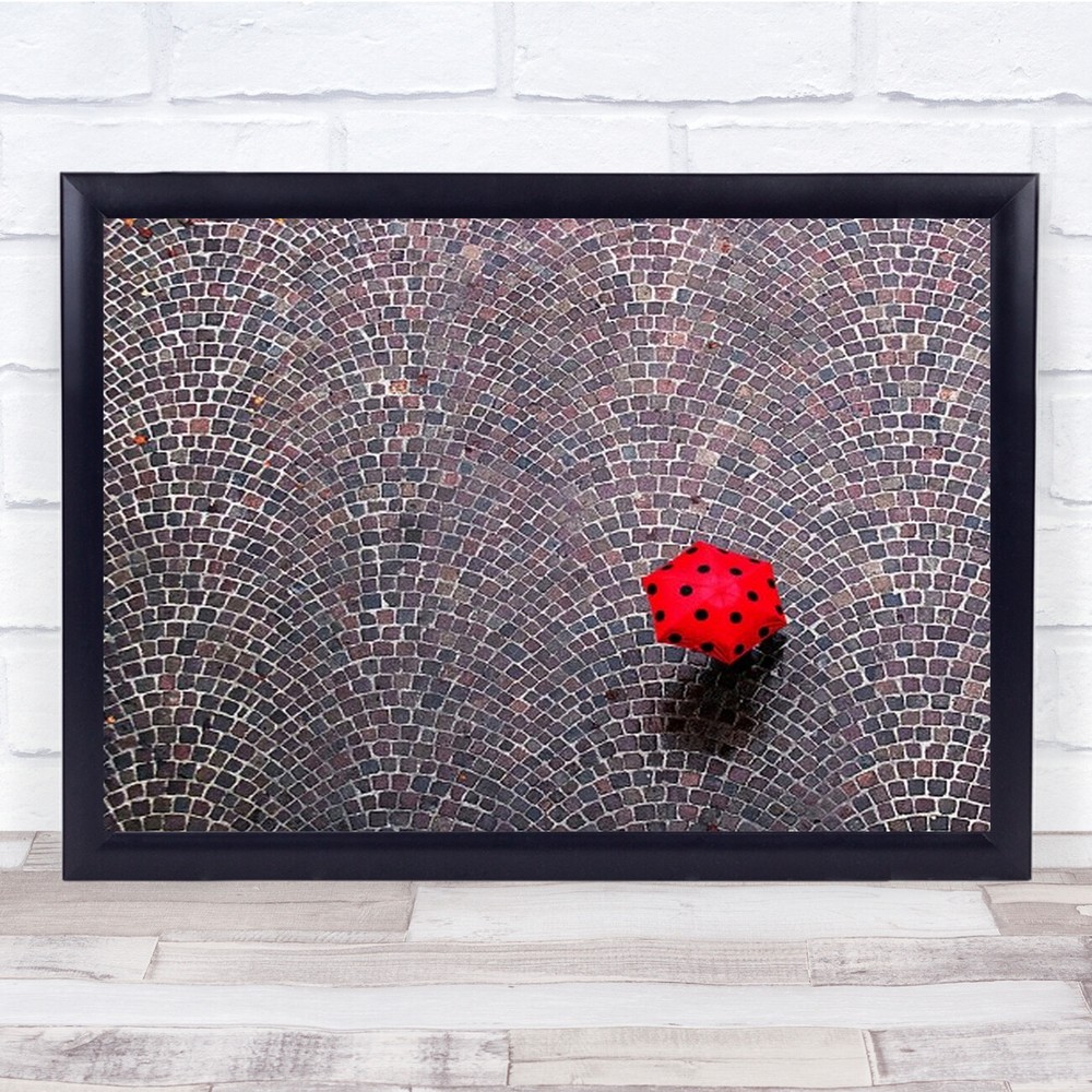 Urban Ladybug Polka Dots Cobblestone Street Umbrella Wall Art Print