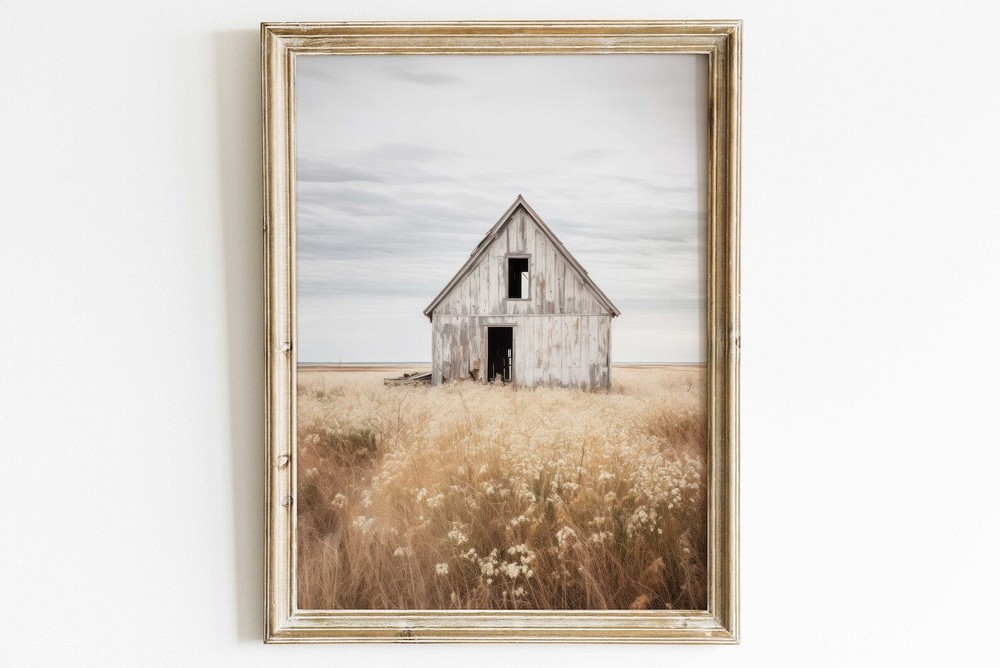 Old House Print Decayed Abandoned House Barn Painting Rustic Farmhouse Decor