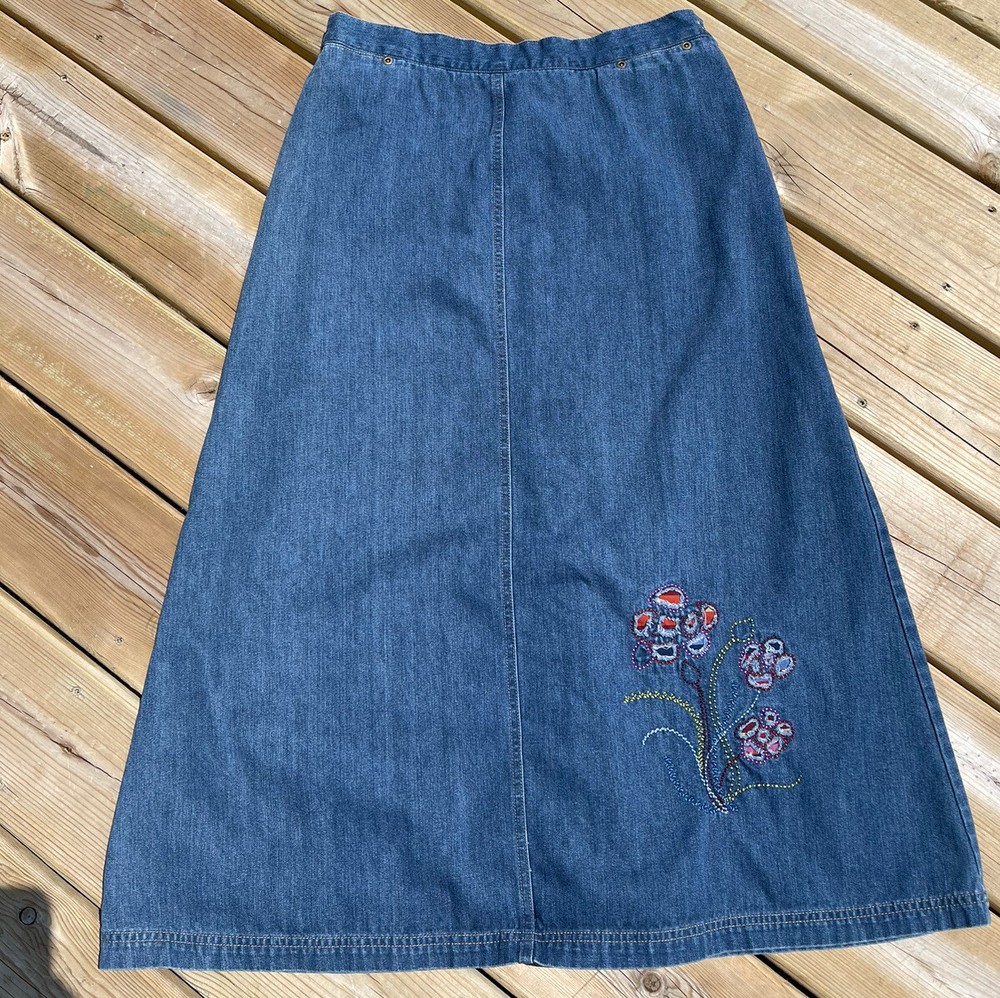 Vintage Napa valley Jean Skirt 14 XL denim floral Teacher Long 4073 Vtg 90s Y2K