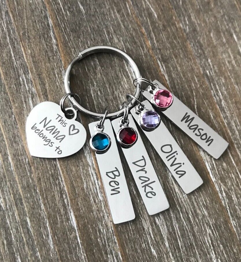 Nana Keychain personalized engraved name birthstone custom Grandma Gift