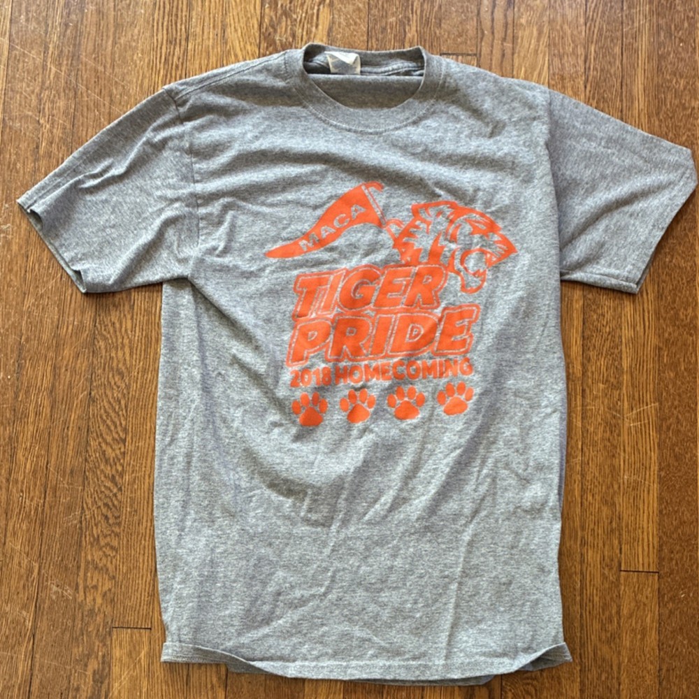 Jerzees Dri-Power Active Gray Graphic Tiger Homecoming Men's T-Shirt Crew Neck S