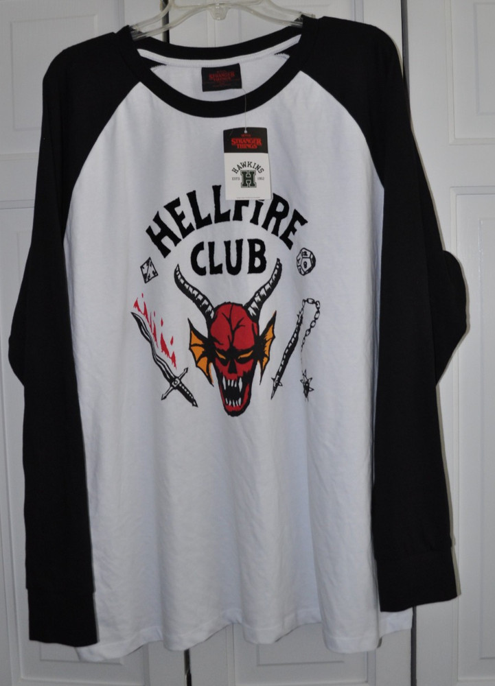 NWT Stranger Things Hellfire Club Raglan Long Sleeve Baseball T-Shirt Size 2XL