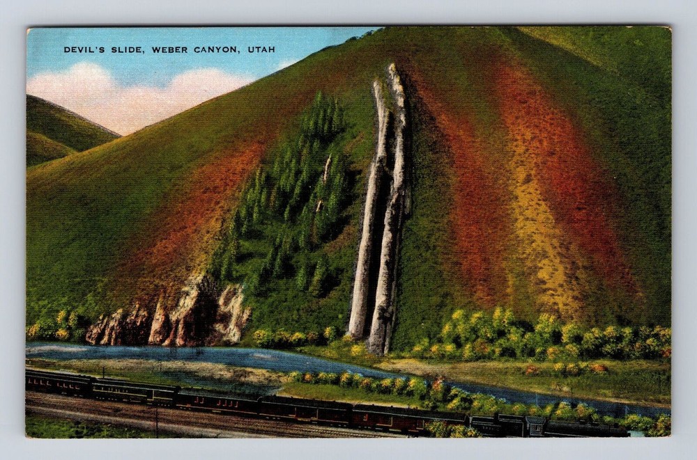 Weber Canyon UT- Utah, Devil's Slide, Antique, Vintage Souvenir Postcard
