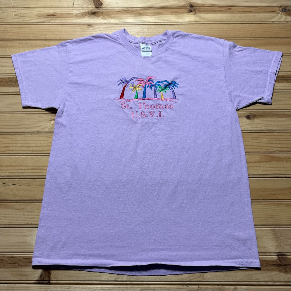 Vintage 90s St Thomas USVI Embroidered Palm Trees Tropical T-Shirt - Size Large