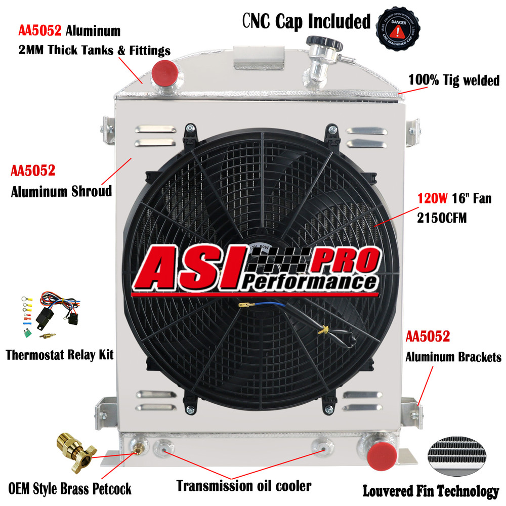 4 Row Radiator Shroud Fan For 1930-38 Ford Model High Boy Coupe Chevy V8 CC3132