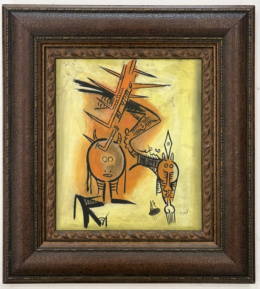 Wifredo Lam Oil on Canva 1902–1982 Attribute Painting with Certificate & signed
