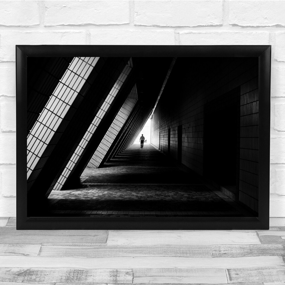 Street Light Shadow Black & White silhouette Wall Art Print