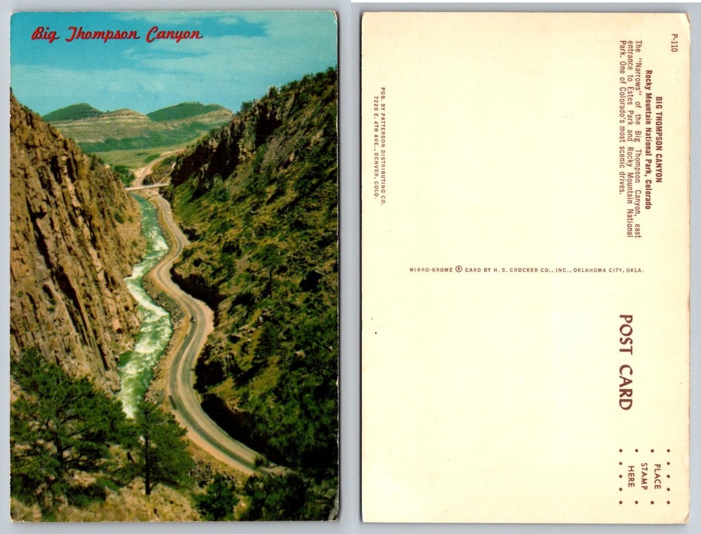 Big Thompson Canyon Colorado Scenic Mirro-Krome Postcard Estes Park