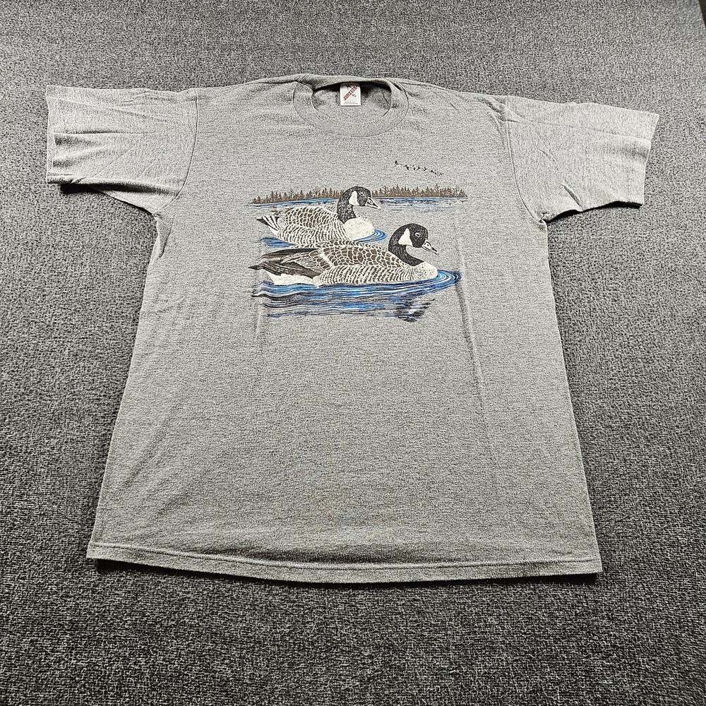 Vintage Jerzees Shirt Mens XL Gray Canada Geese Wildlife Nature Graphic Tee 80s