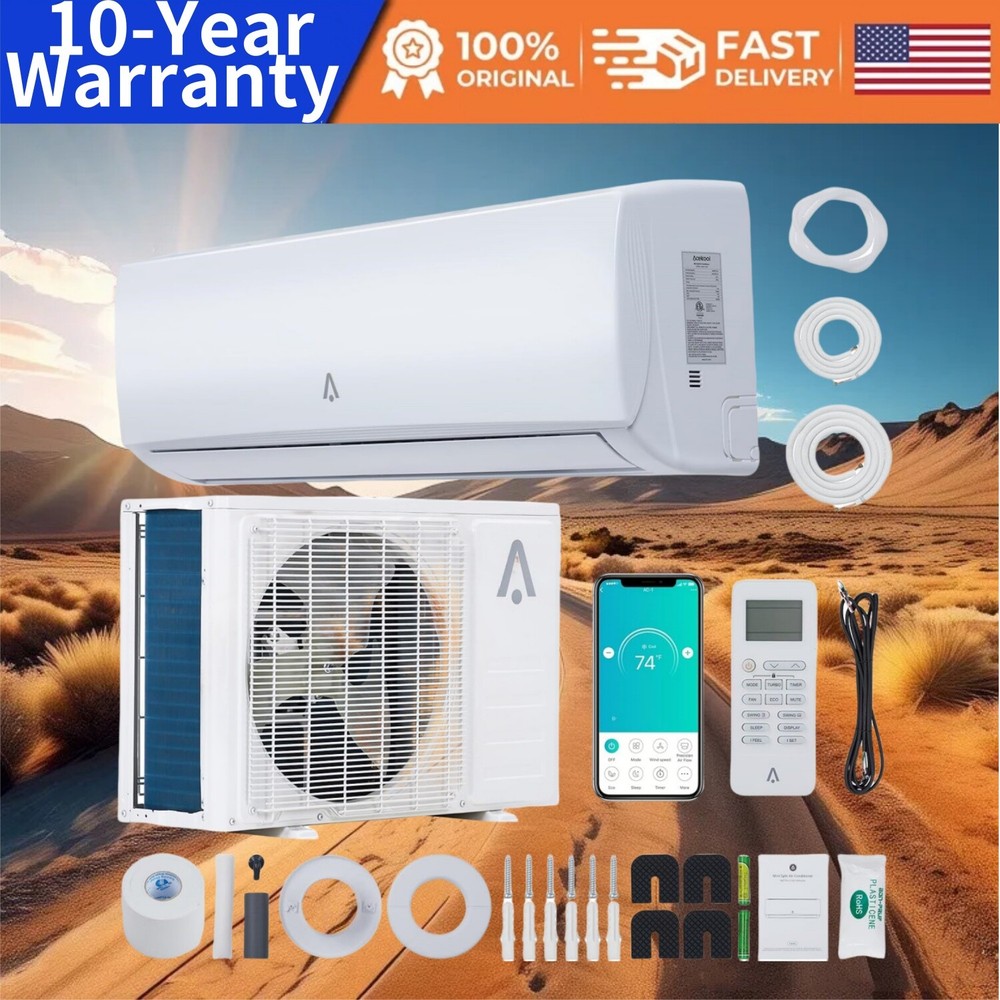 18,000 BTU Mini Split AC Heat Pump with 16.4ft Installation Kit