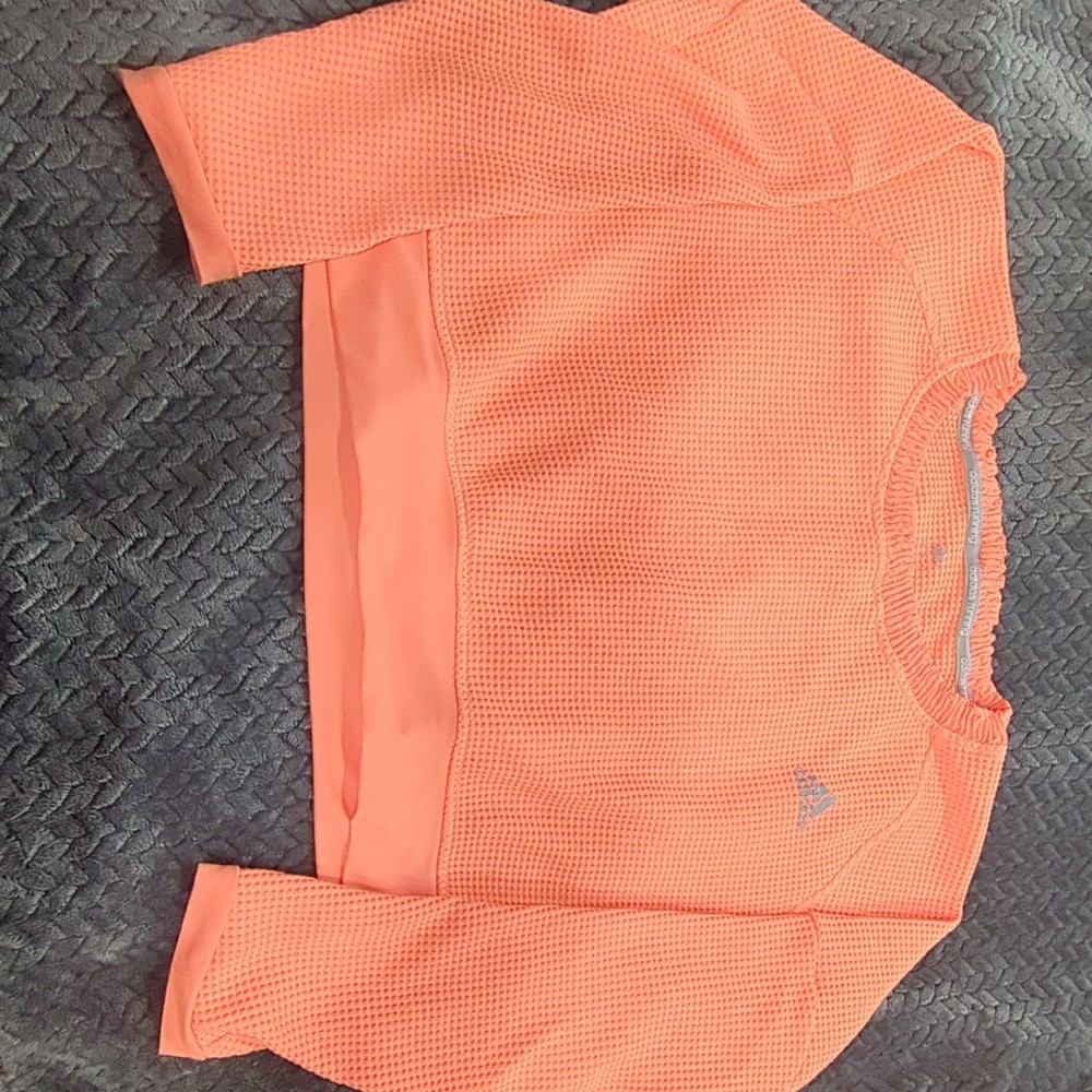 adidas Running Orange Cropped Long Sleeve Women's Athletic Top Size L