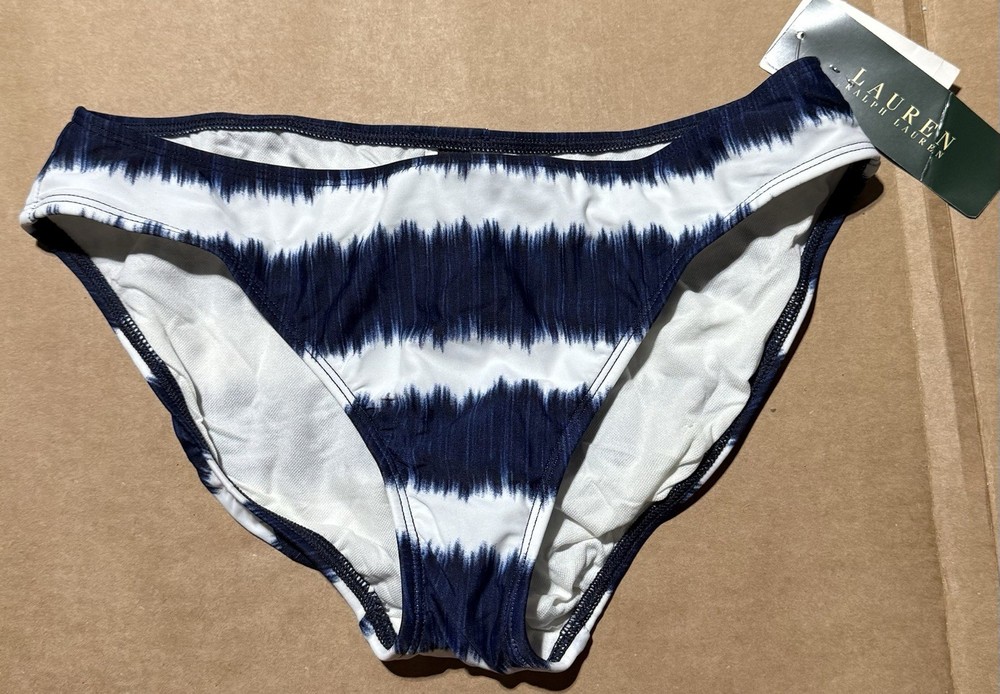 Women’s Ralph Lauren Indigo Striped Swim Bikini Bottoms Size 10 NWT