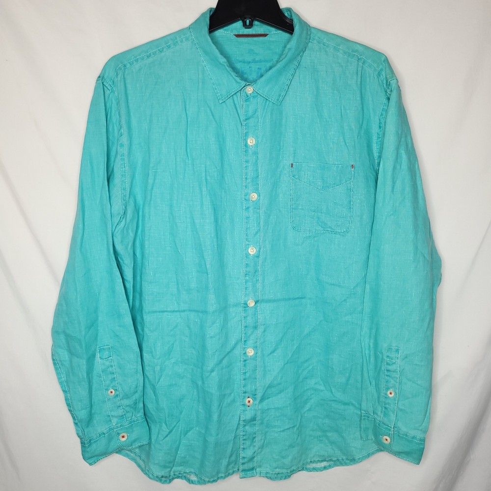 Tommy Bahama Linen Shirt Mens 2XL Mint Relax Long Sleeve