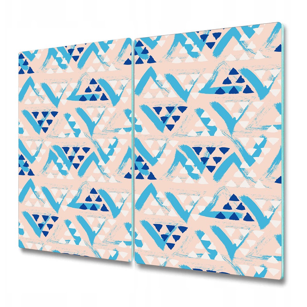 Glass Worktop Kitchen Chopping Board Hand drawn triangles blue and white design
