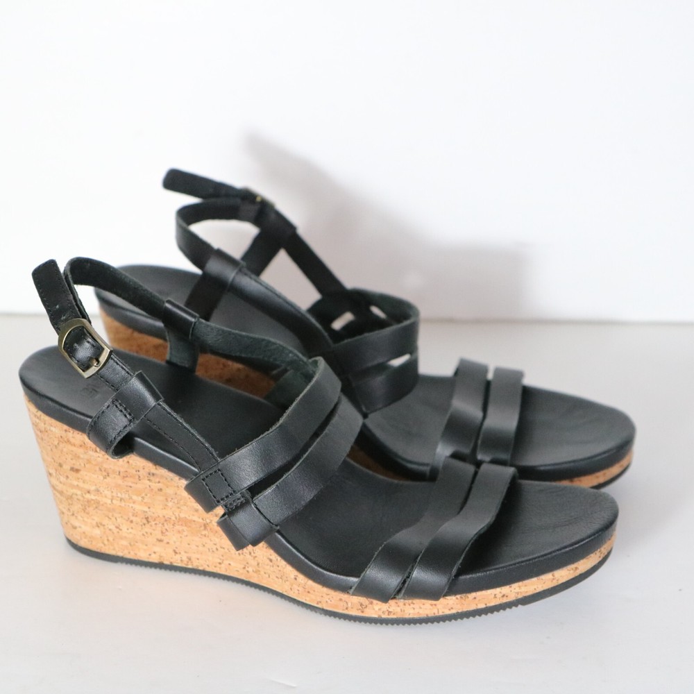 Teva Arrabelle Wedge Strappy Sandals Womens 10 Black Leather Comfort Neutral