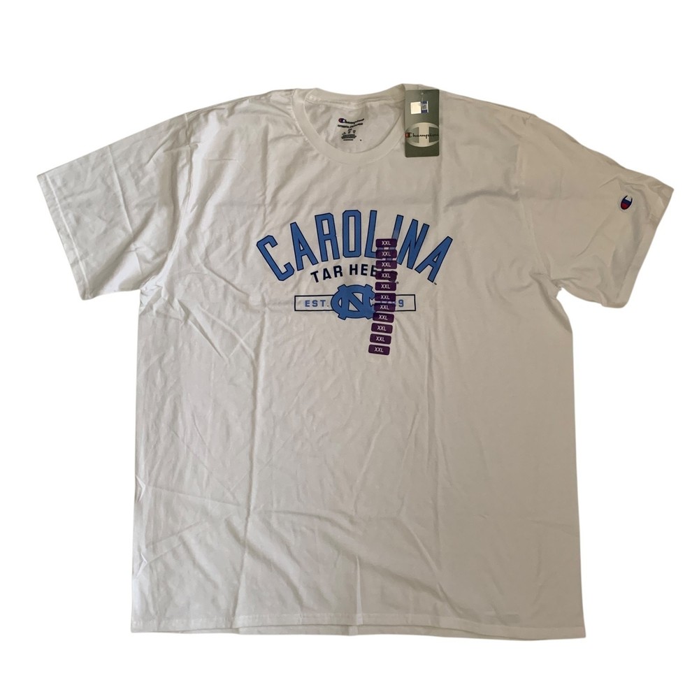 Champion Men's Size 2XL UNC Carolina Tarheels Short Sleeve White T-Shirt NEW
