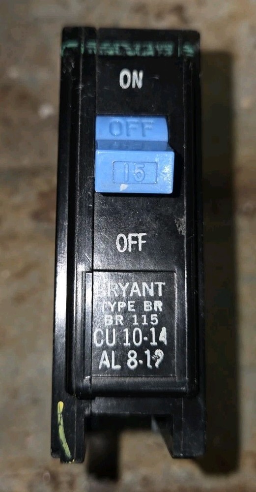 Used Bryant Type BR 15 Amp Single Pole Circuit Breaker