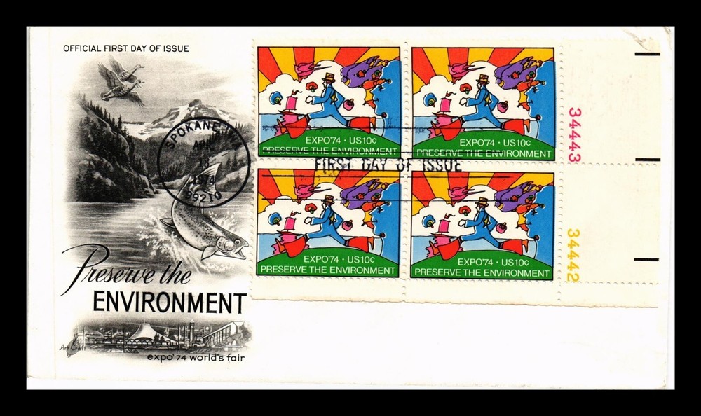 Dr Jim Stamps US Expo 74 World's Fair Env Conservation FDC Plate Block Stamp