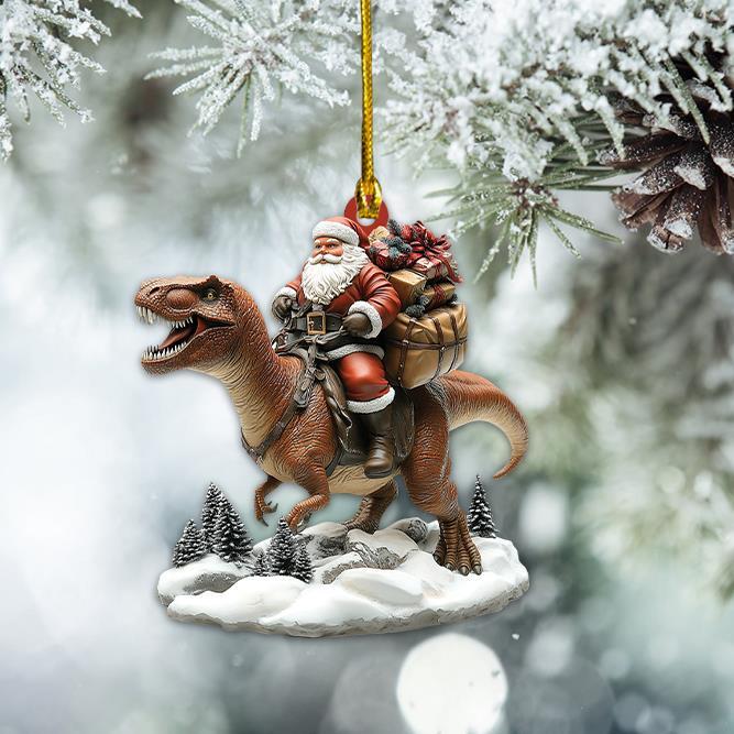 Santa Dinosaur Christmas Ornament  Funny Santa Riding Dinosaur Ornament Gift