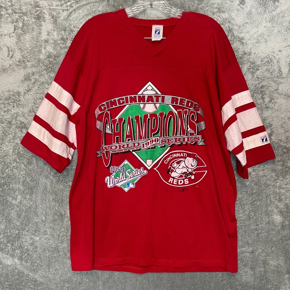 Vtg Logo 7 Cincinnati Reds 90s World Series Champions MLB Baseball TShirt XL Red