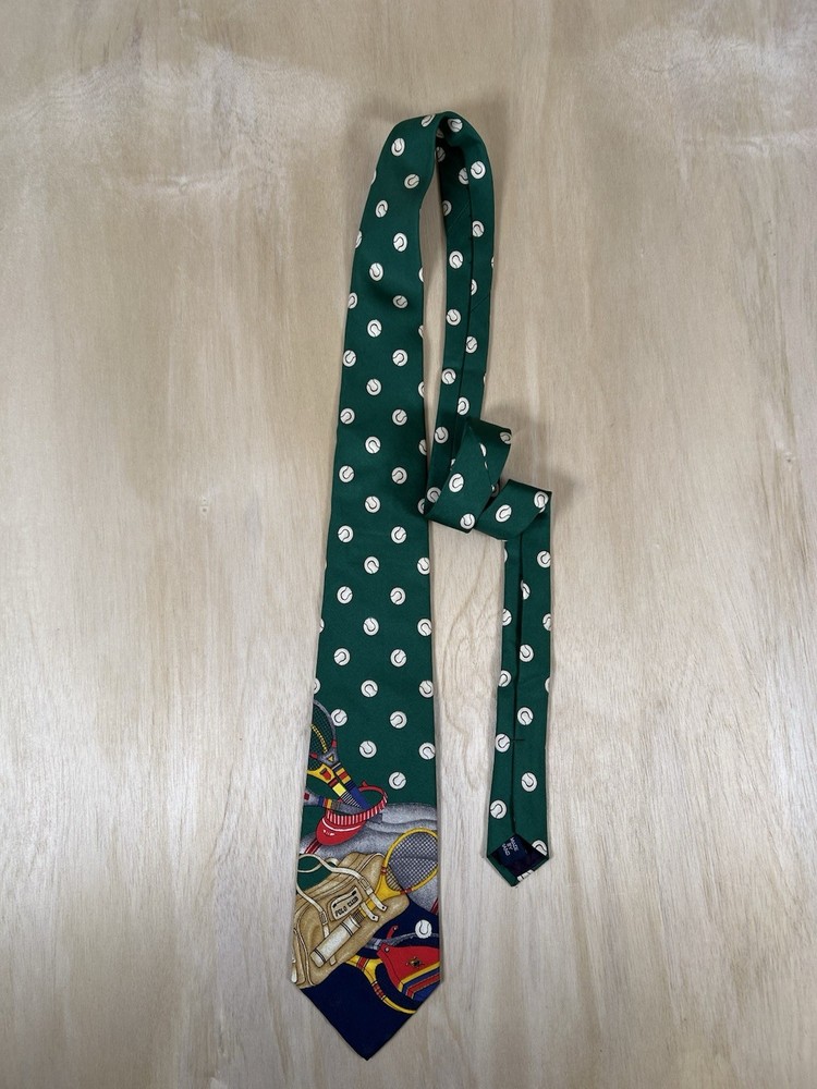 Vintage 90s Polo Ralph Lauren Handmade Silk Necktie Green Tennis USA