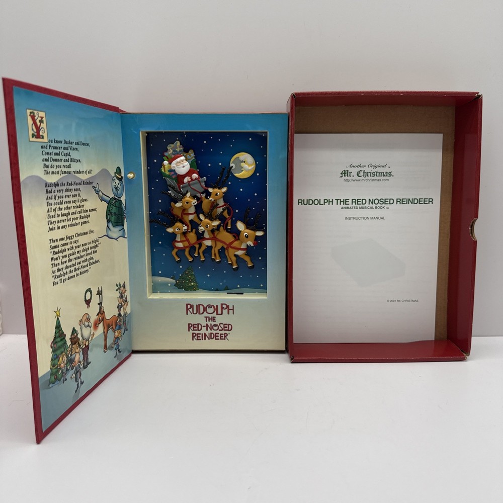 Mr. Christmas Rudolph Red-Nosed Reindeer Animated Musical Book w/ Box
