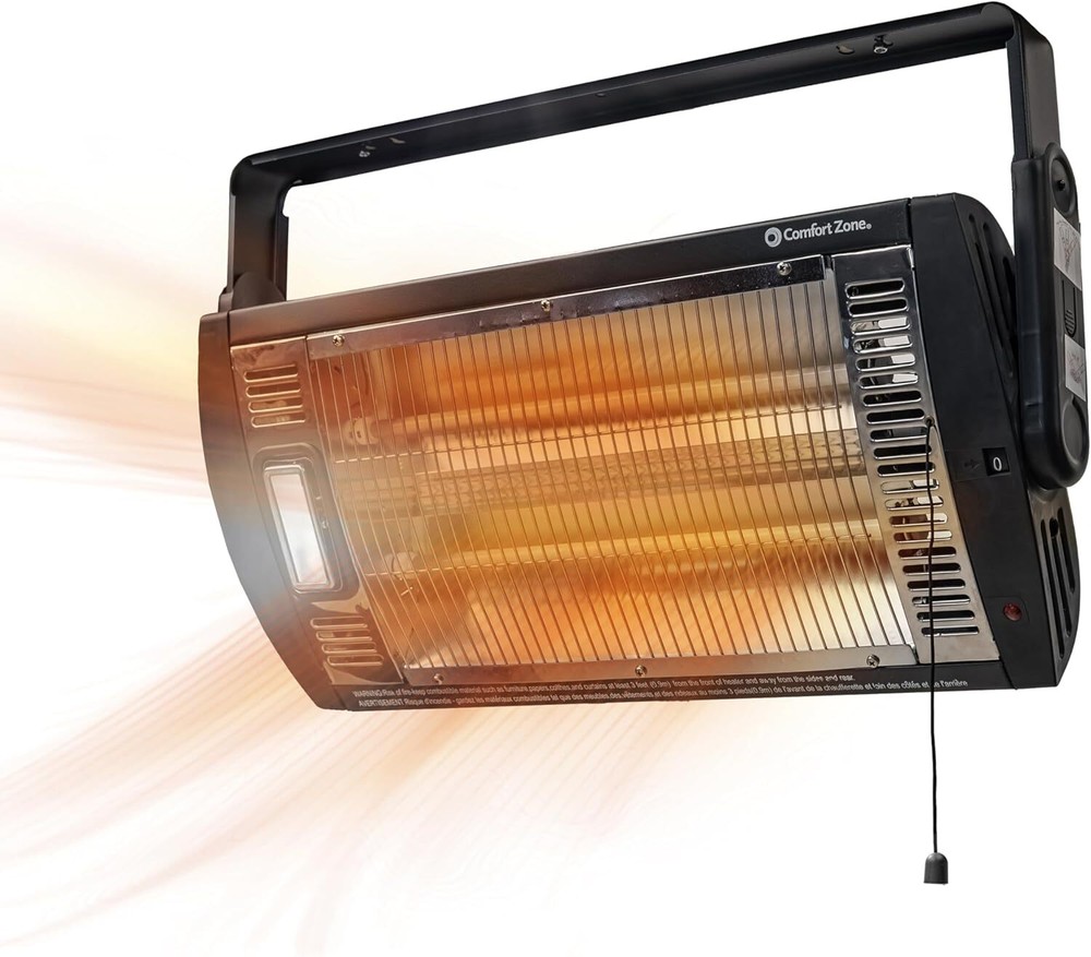 Comfort Zone Ceiling Mounted Space Heater, 90 Degree Adjustable Tilt, Black