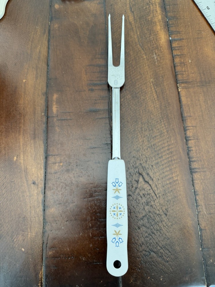 Ekco Vintage Chromium Plated Meat Serving Fork Utensil Dutch Tulip Pattern