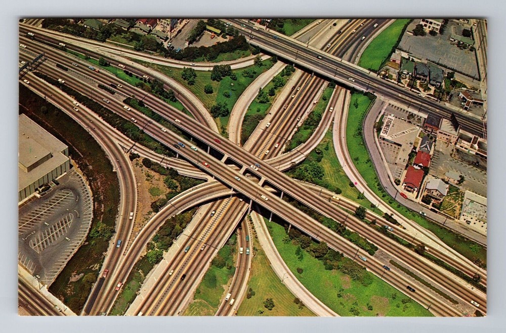Los Angeles CA- California, Aerial Freeway System, Antique, Vintage Postcard