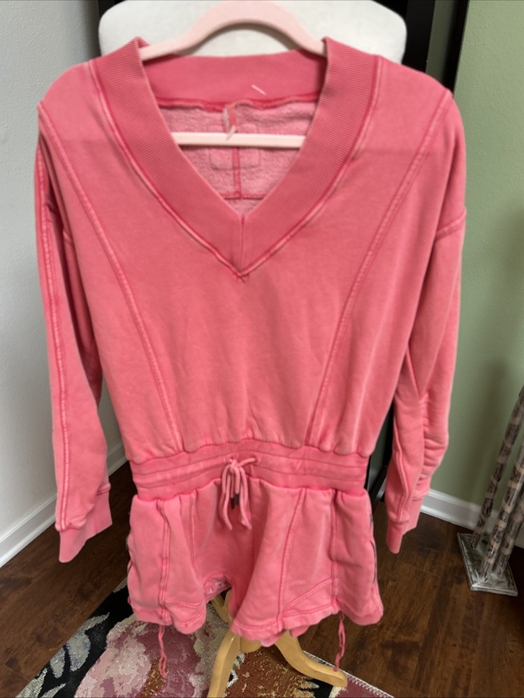 Free People Movement Tulip Pink V Neck Romper Long Sleeve Size S