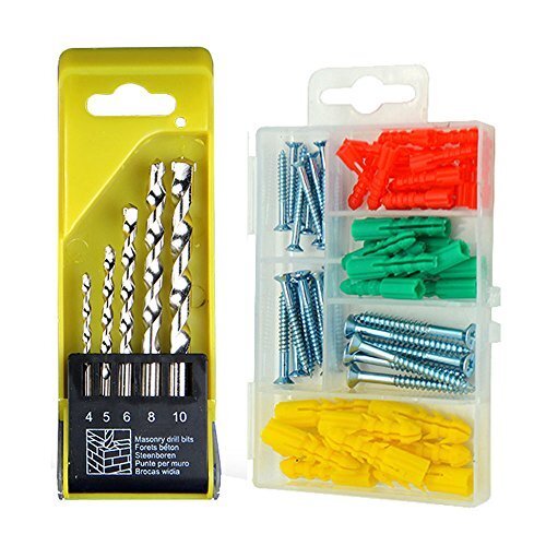 Juego de 5 brocas de albañilería ladrillo concreto anclajes para paneles de yeso tornillos kit surtido