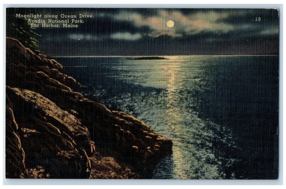 1945 Moonlight Ocean Drive Acadia National Park Bar Harbor Maine ME Postcard-image