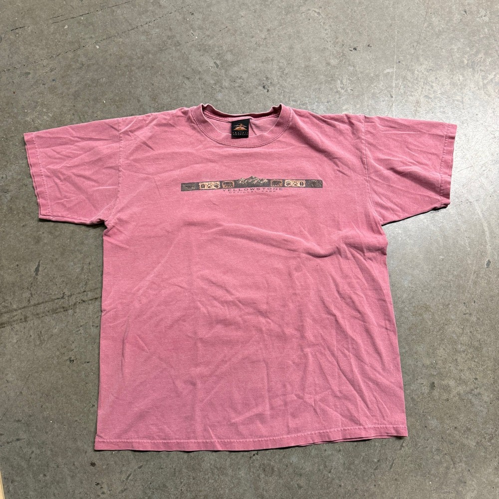 Prairie Mountain Yellowstone National Park Graphic T-Shirt Mens XL Faded Red