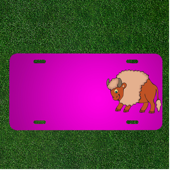 Custom Car License Plate with Names for Bull Red Happy Horns Design