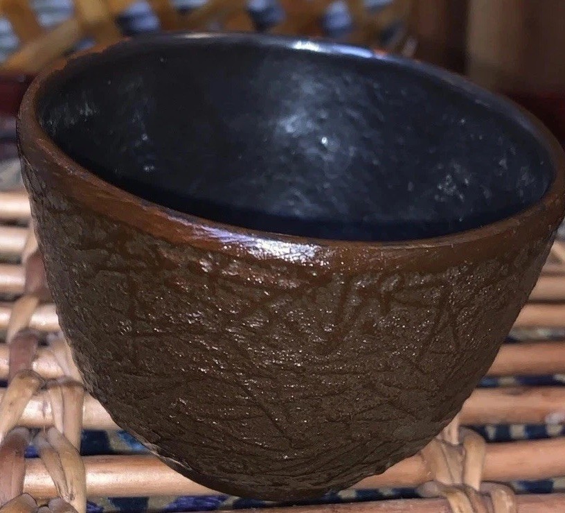 Japanese•Vintage•Nambu Tekki (Iron Ware) Tea Cup•with Lovely Pine Needle Design•