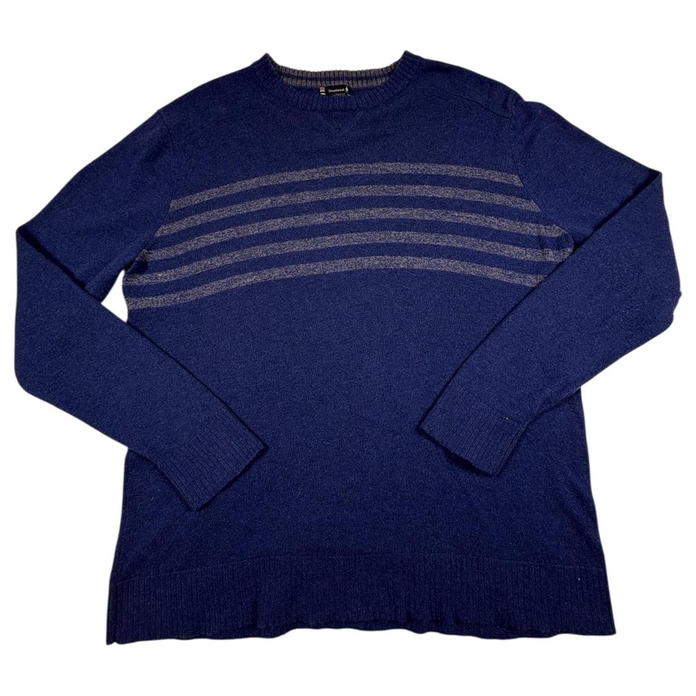 SmartWool Sweater Mens Large Blue Striped Crew Neck Long Sleeve Knit Pullover