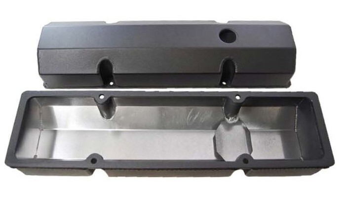 Chevy1958-86 283-400 SBC Fabricated Aluminum Valve Covers Black Flat Top 3.5