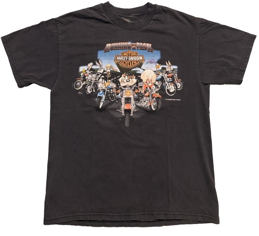 Vintage 2000 Harley Davidson Looney Tunes Running 2-Side T-shirt All Sizes