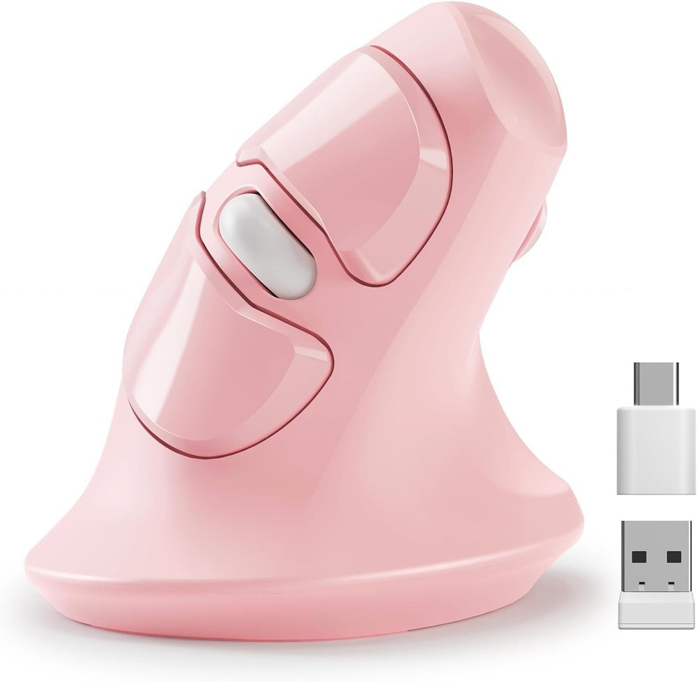MicroPack Vertical Ergonomic Wireless Mouse Pink with USB-C Receiver