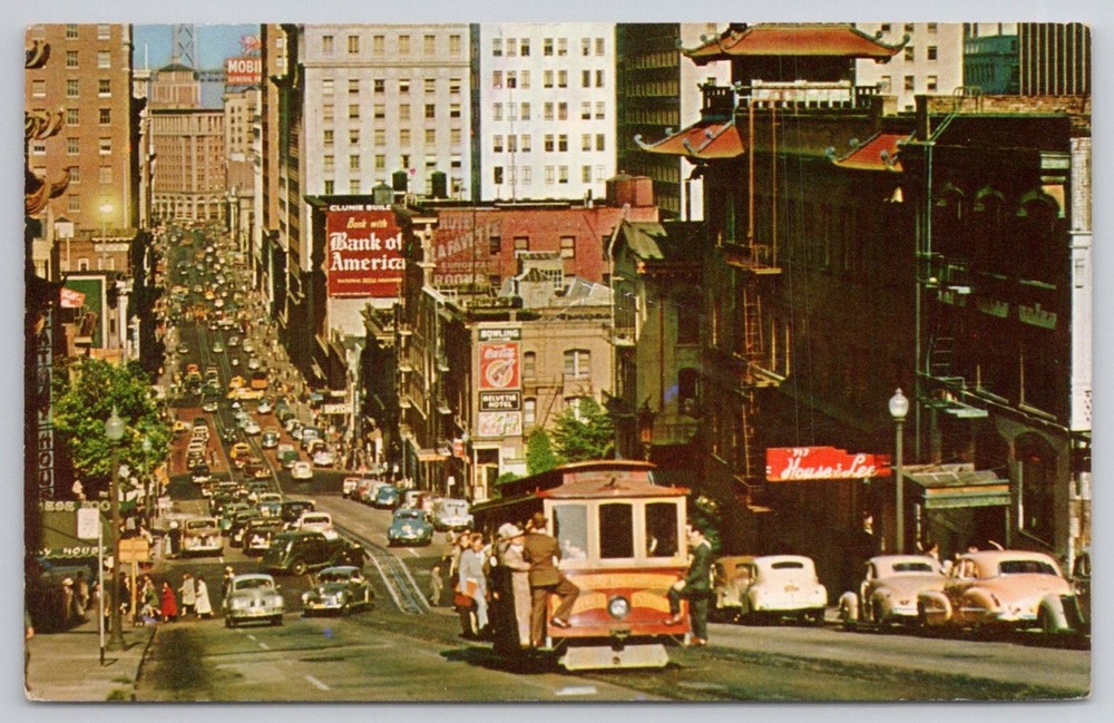San Francisco California Street Cable Car Vintage Chrome Postcard 1961