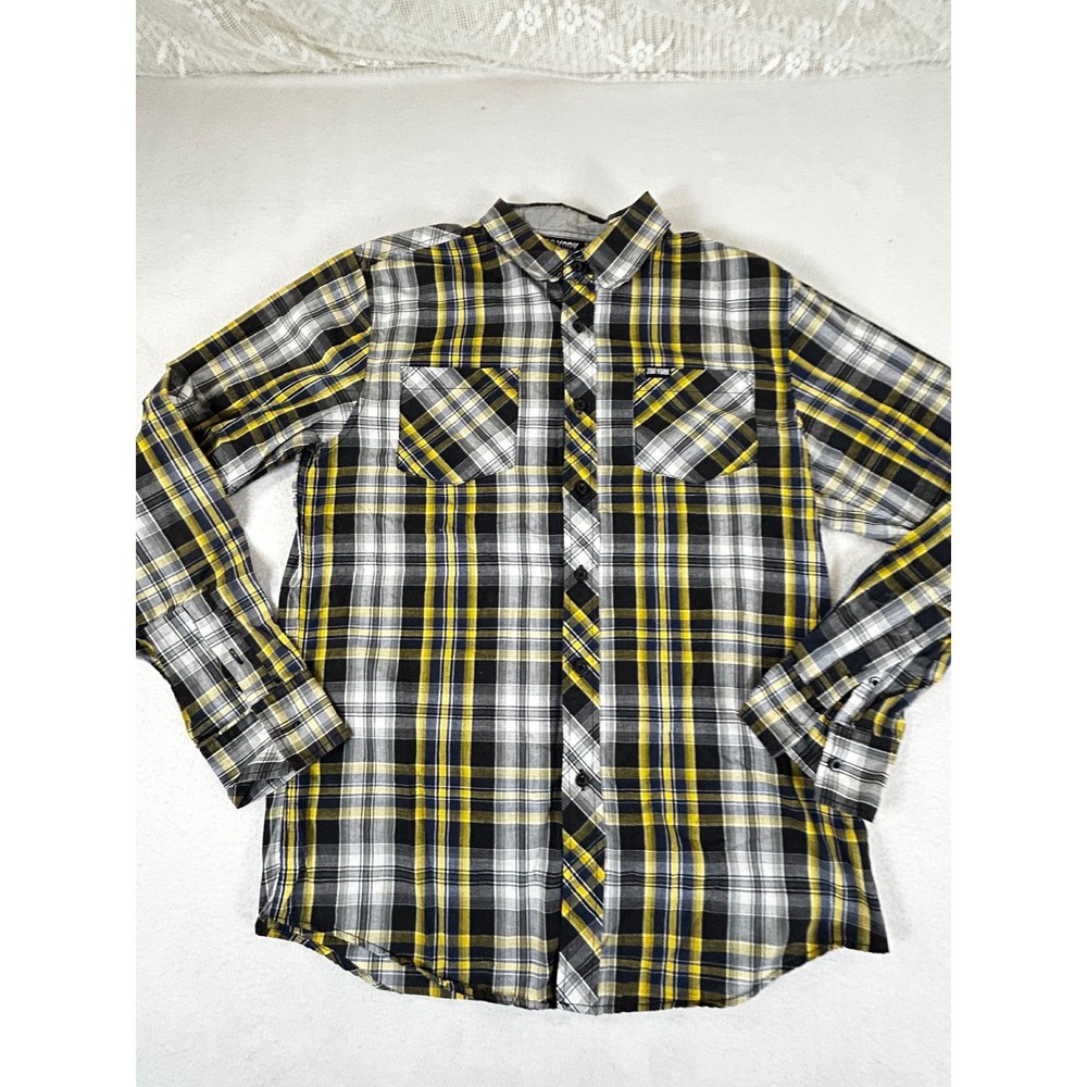 Zoo York Men's Plaid Long Sleeve Button Up Shirt Size Medium Yellow Black Gray