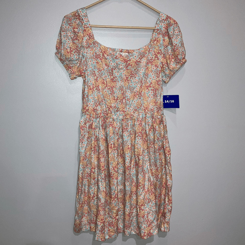 Roxy Girls L 14/16 Floral Smocked Puff Sleeve Viscose Dress #780
